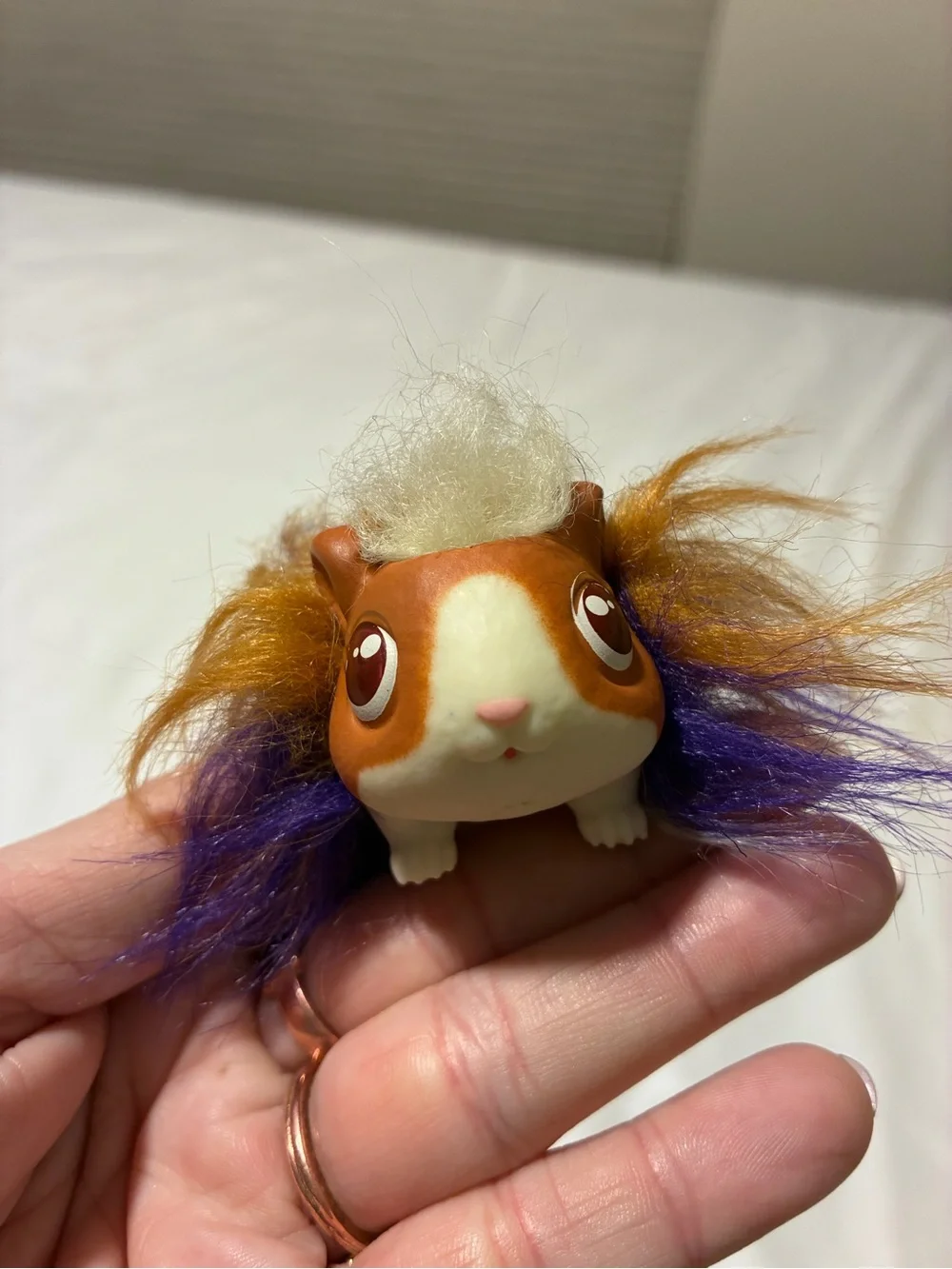 Littlest Pet Shop Guinea Pig Toy - White and Brown with Purple Fur Accent
